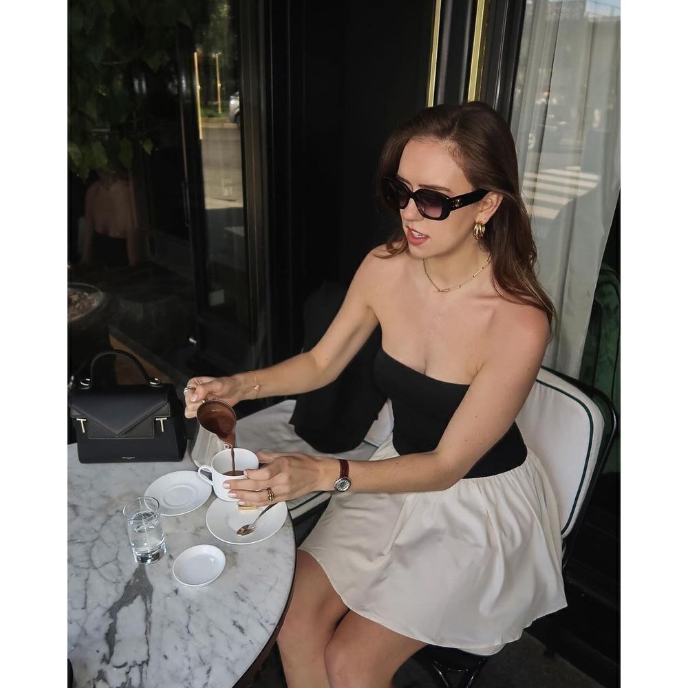 Commense Strapless Two-Tone Bustier Chic Mini Dress Black Ivory Size L - Picture 4 of 7